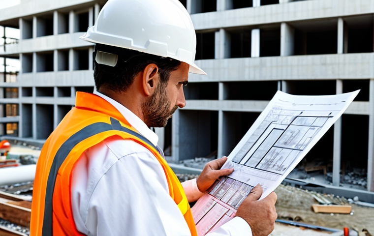 Fire Safety Engineer at Work**
A professional fire safety engineer, fully clothed in appropriate attire (e.g., safety vest, hard hat), reviewing building plans at a construction site in Madrid, Spain. The engineer is examining blueprints with a focus on fire exits and sprinkler systems. Background includes modern architecture and construction equipment. Perfect anatomy, correct proportions, professional, safe for work, appropriate content. High quality, natural pose.
**