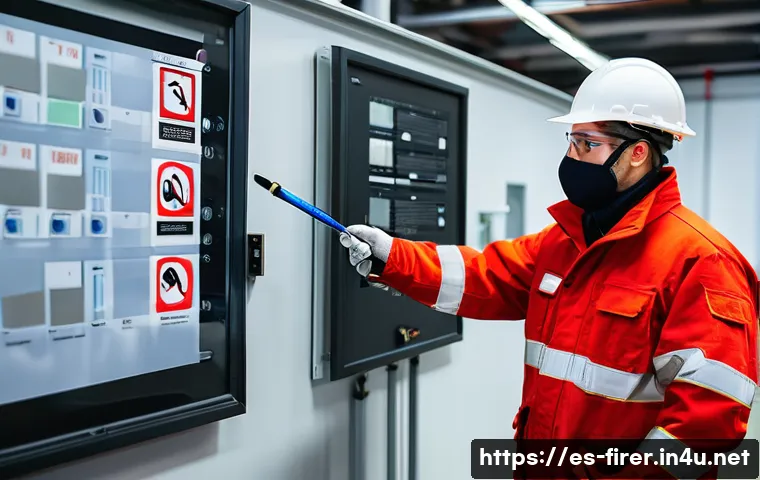 소방설비기사와 산업기사의 차이 - A skilled fire protection installation technician at work, wearing protective clothing and safety ge...