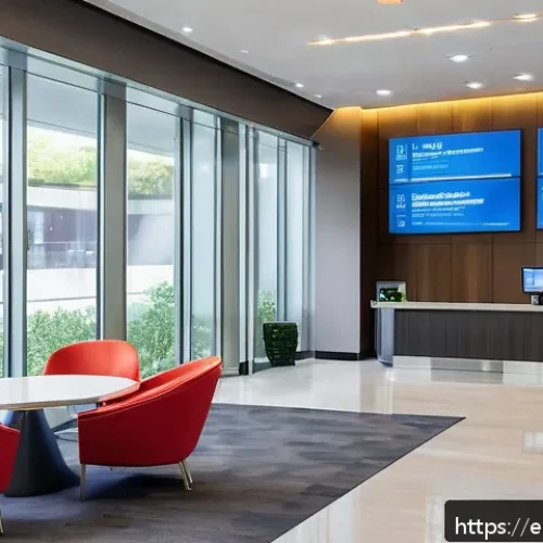 소방설비기사와 스마트 빌딩 시스템 - A modern commercial building lobby equipped with advanced multisensory fire detection systems: visib...